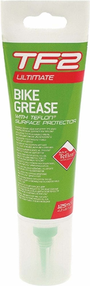 Weldtite TF2 Teflon Grease tube, a white and blue lubricant container for bike accessories and maintenance.
