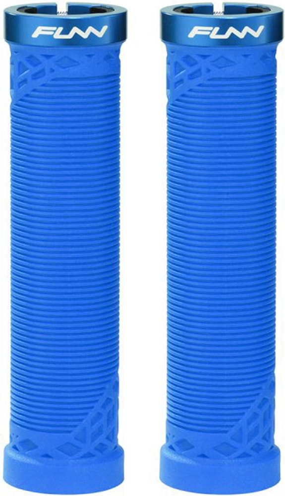 FUNN Hilt Lock-On MTB grips with black rubber and metal clamps, designed for secure mountain bike handlebar control.