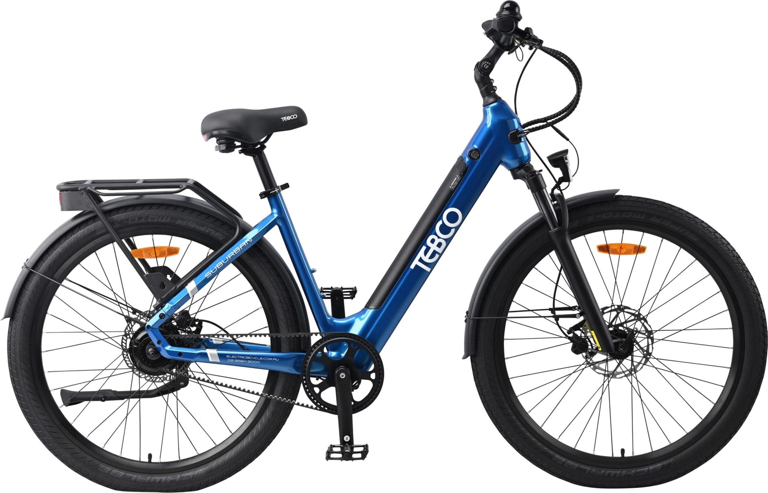 TEBCO 2026 Suburban E-Bike with sleek frame, handlebars, and battery pack, suitable for urban commuting and outdoor riding.
