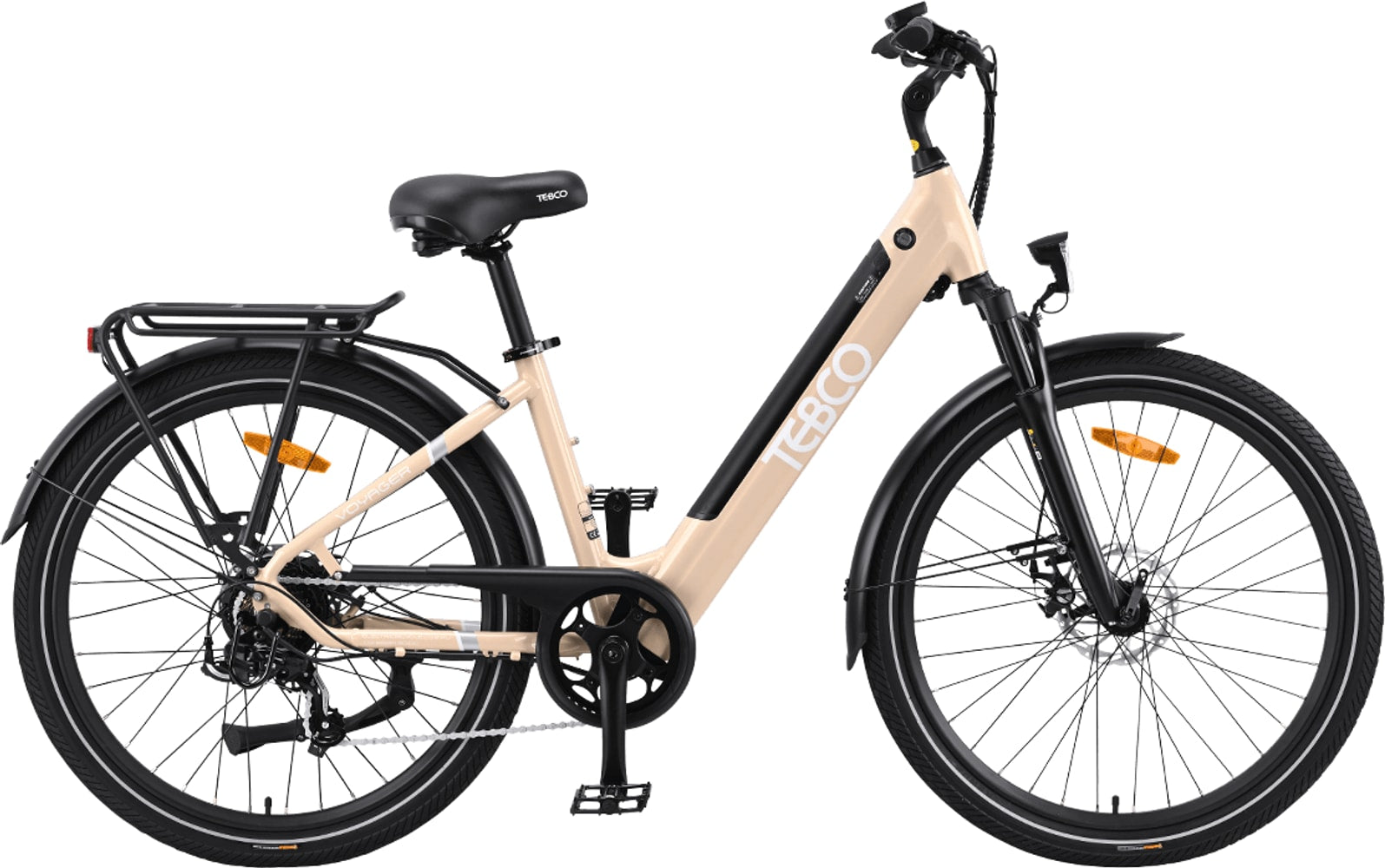 TEBCO 2026 Voyager e-bike with sleek frame and electric motor, ready for urban commuting and outdoor adventures.