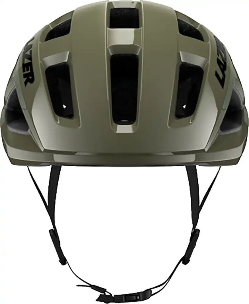Lazer Tonic Kineticore road helmet with adjustable straps and aerodynamic design, shown from a side angle.
