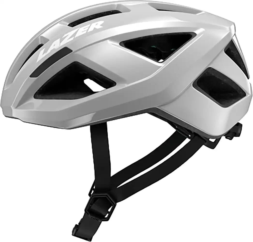 Lazer Tonic Kineticore road helmet with adjustable straps and aerodynamic design, shown from the side on a neutral background.