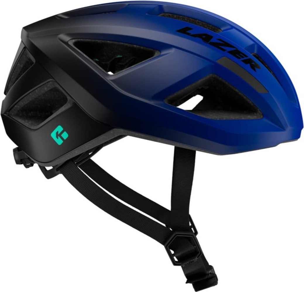 Lazer Tonic Kineticore road helmet in black with adjustable straps and aerodynamic design, suitable for cycling.