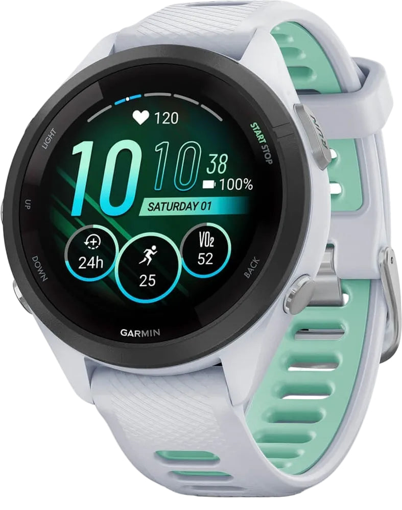 Garmin Forerunner 265S GPS watch accessory with sleek design and digital display, compatible with Garmin fitness devices.