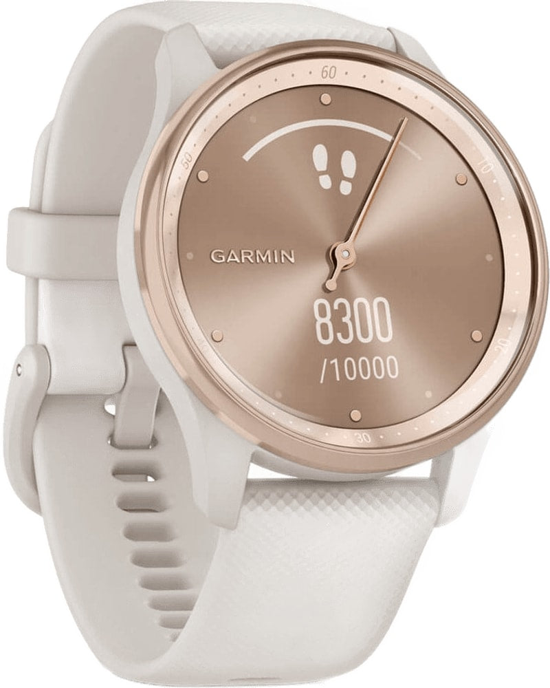 Garmin Vivomove Trend smart watch with a sleek design, displayed with a black strap and digital watch face.