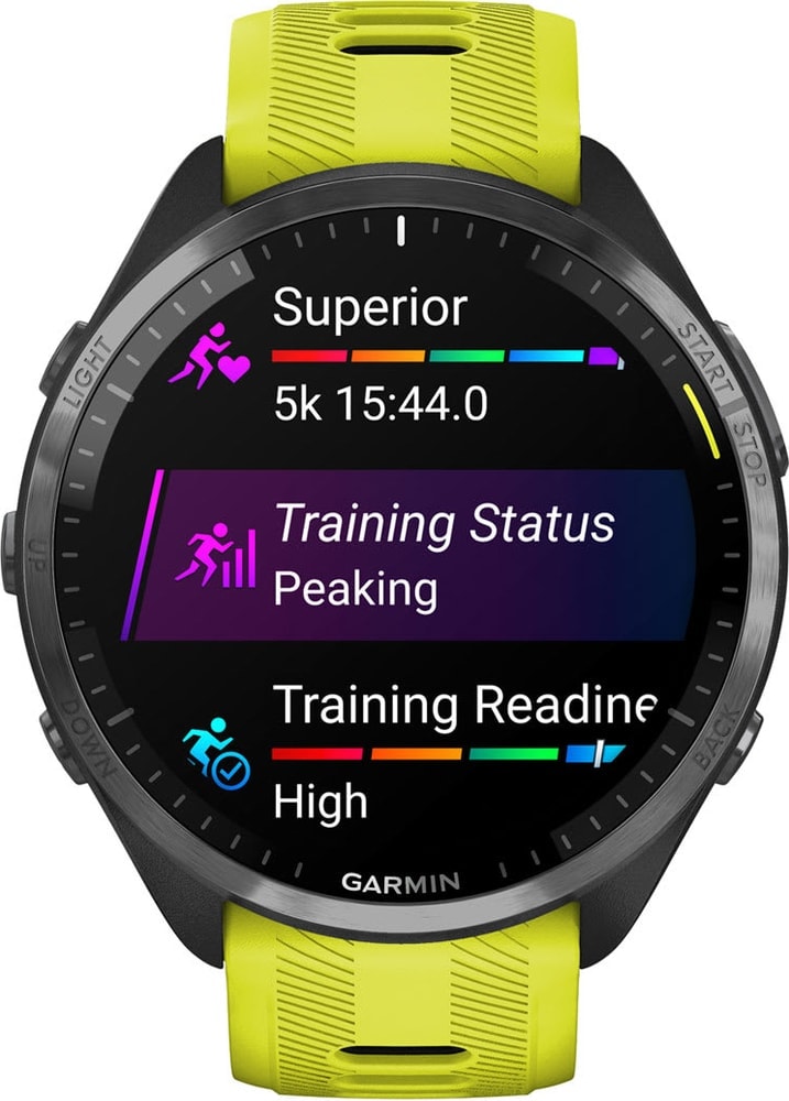 Garmin Forerunner 965 GPS watch accessory, showing a sleek black band and digital display, designed for fitness tracking and running.