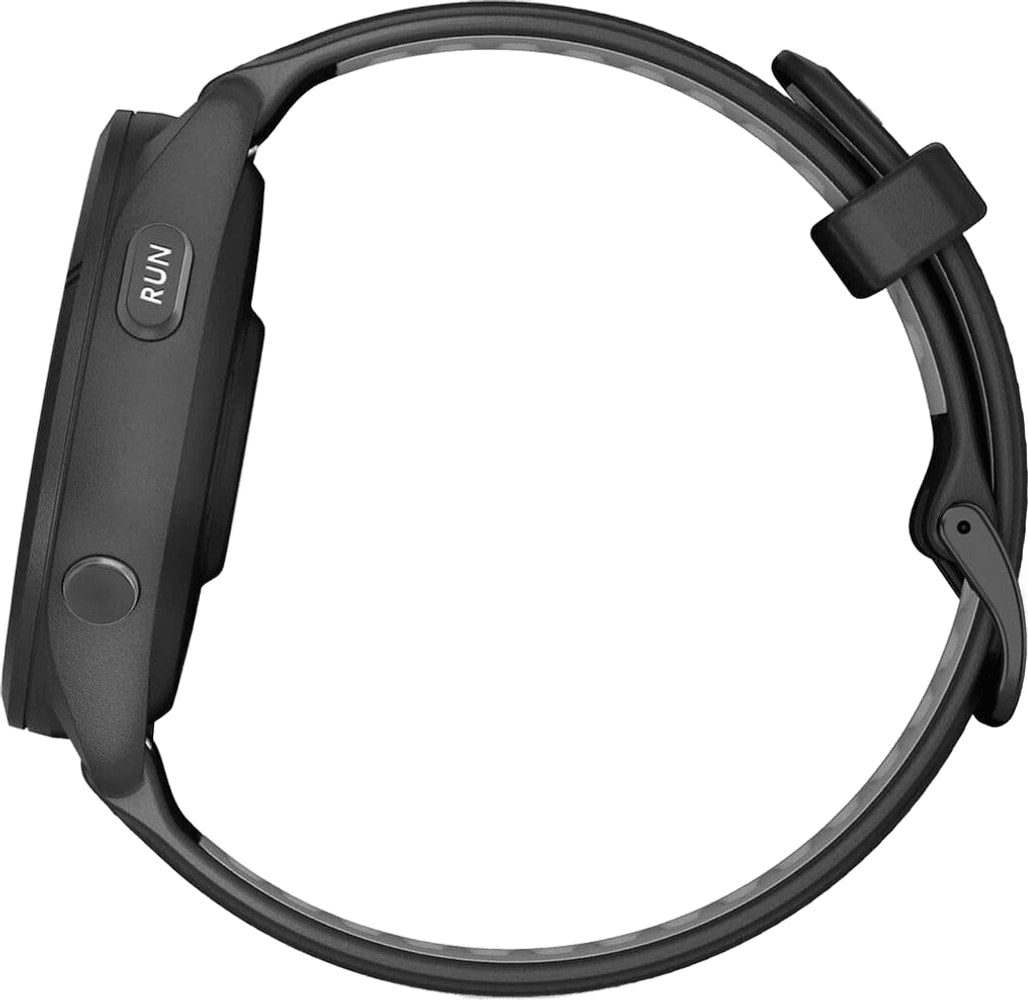 Garmin Forerunner 265 GPS watch accessory with a sleek black strap and digital display, designed for fitness tracking and running.