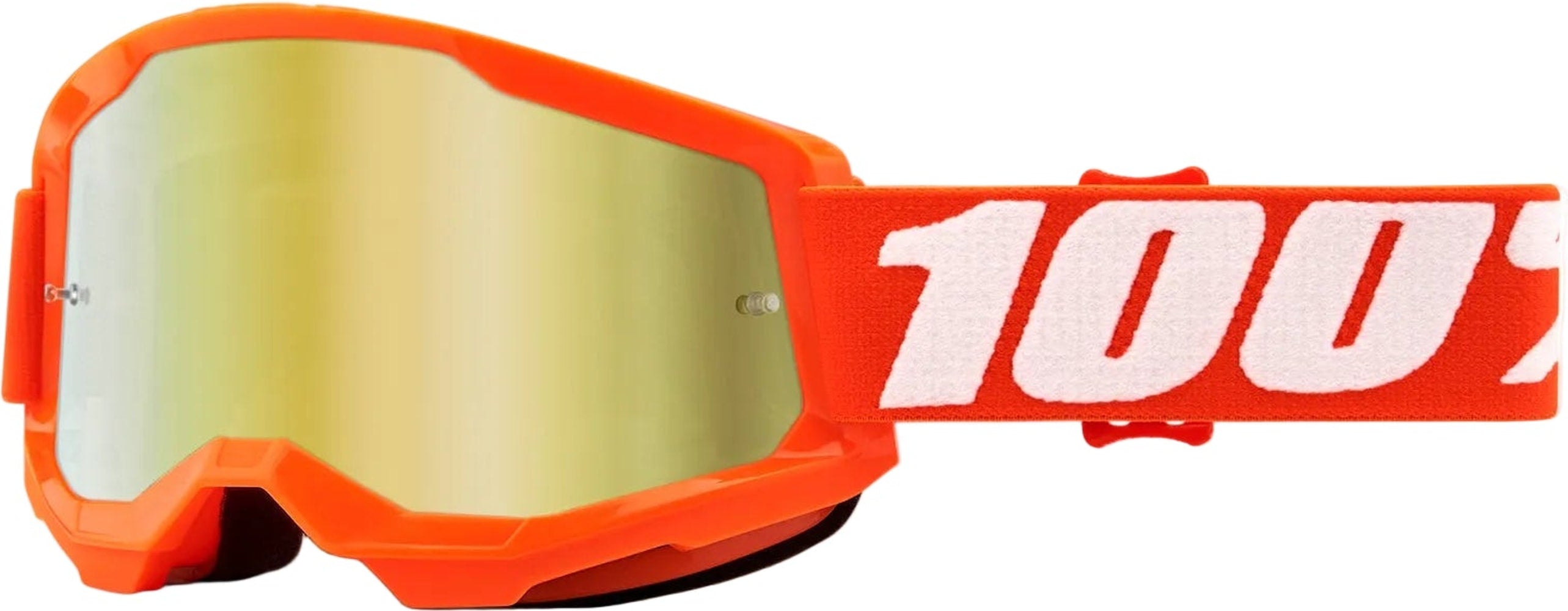 Youth goggles from 100 Percent Strata 2 accessories, featuring clear lenses and adjustable straps for active sports wear.