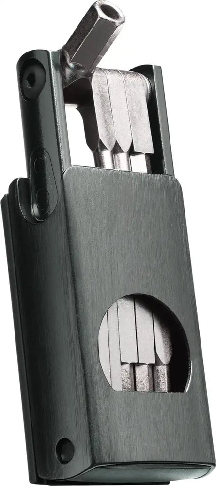Crankbrothers F11 multi tool accessories with various hex, Torx, and screwdriver bits for bike maintenance and repair.