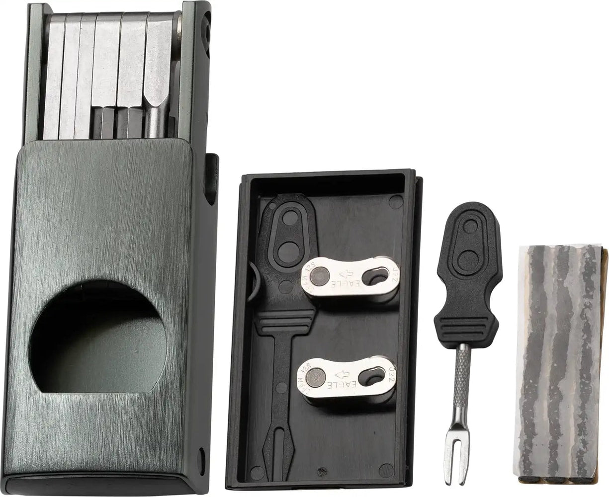 Crankbrothers F11 multi tool with various bits and screwdrivers, compact accessories for bike maintenance and repairs.