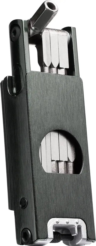 Crankbrothers F16 multi-tool for bike repairs, featuring various screwdrivers, wrenches, and hex bits, compact and portable accessories