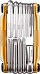 Crankbrothers M13 multi tool with various Allen wrenches, screwdrivers, and chain tools for bike maintenance and repair.