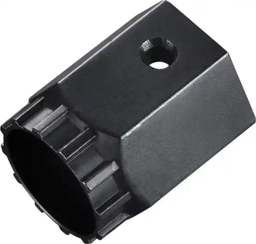 Shimano LR10 lockring and cassette tool for bicycle accessory maintenance, shown in a close-up image.