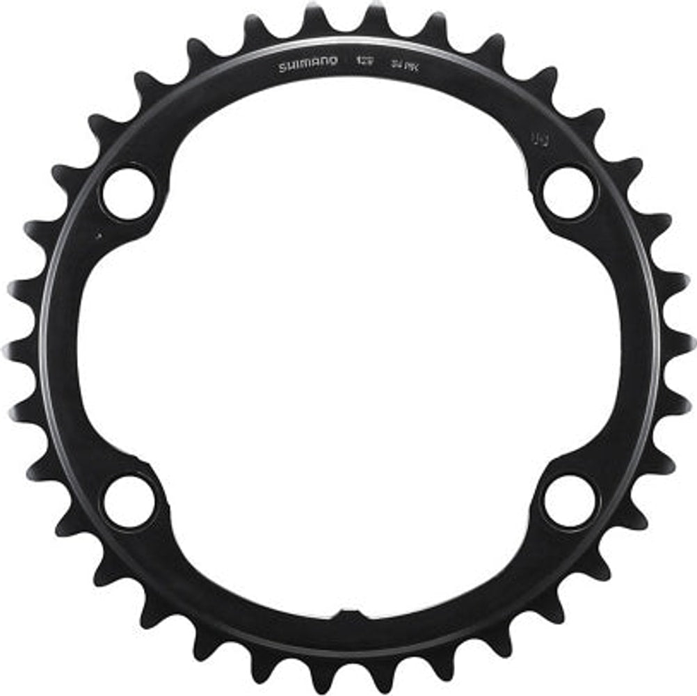 Shimano RS520 12-speed chainring for bike drivetrain, metal component with gear teeth and mounting holes.