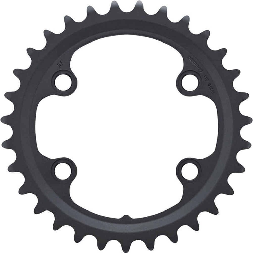 Shimano GRX RX810-2 11-speed chainring for bike parts, showing the black metal gear teeth and branding details.