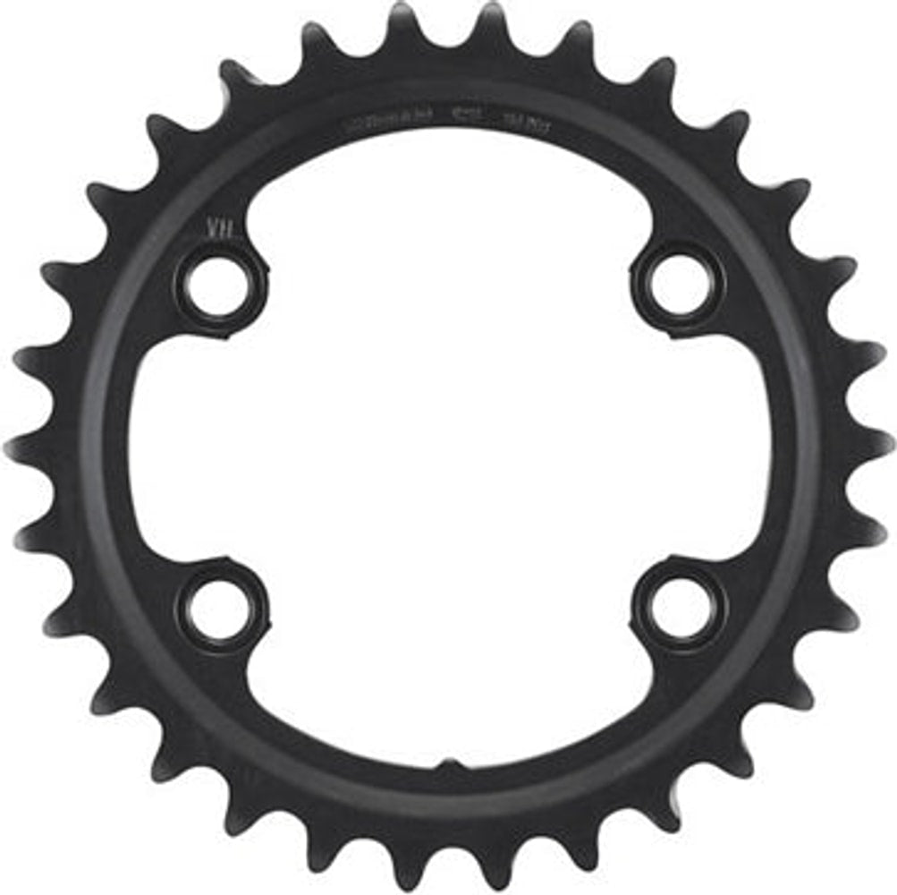 Shimano GRX RX610-2 12-speed chainring with silver finish, close-up view showing teeth and mounting holes.