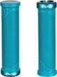 FUNN Hilt Junior lock-on MTB grips attached to bicycle handlebars, showcasing ergonomic design and textured surface for grip.