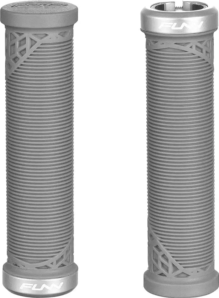FUNN Hilt Junior Lock-On MTB grips, black rubber handlebar accessories with locking rings for secure mountain biking control.