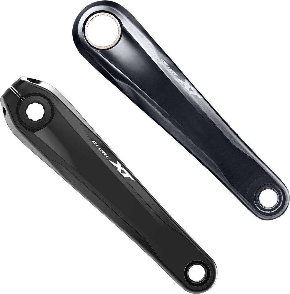 Shimano XT M8130-1 12-speed crankset with black arms and chainring, mountain bike drivetrain part, close-up of crankset components