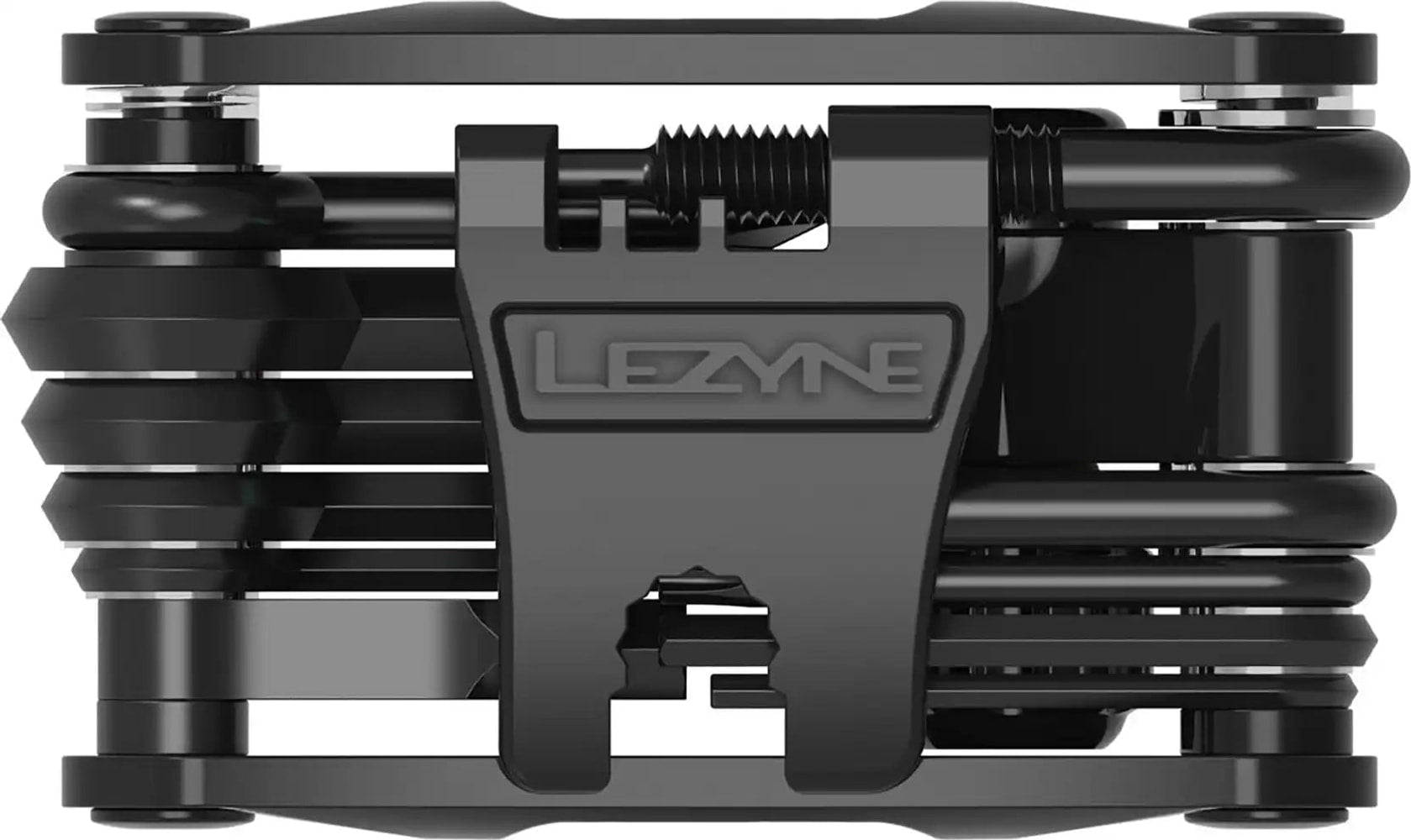 Lezyne RAP II 19 Co2 multi tool with various attachments for bicycle repairs, shown with compact design and ergonomic handles.