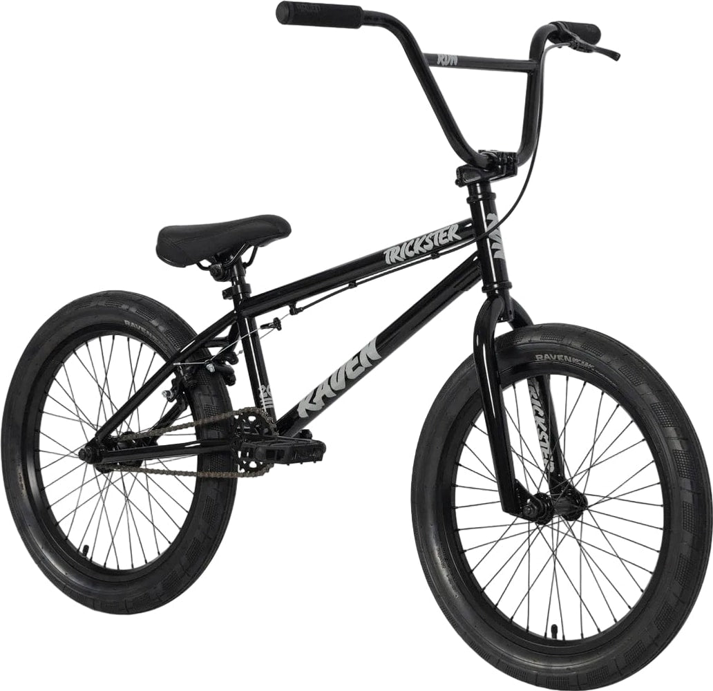 Raven Trickster 20 BMX bike with black frame and colorful accents, designed for stunt riding and BMX stunt tricks.