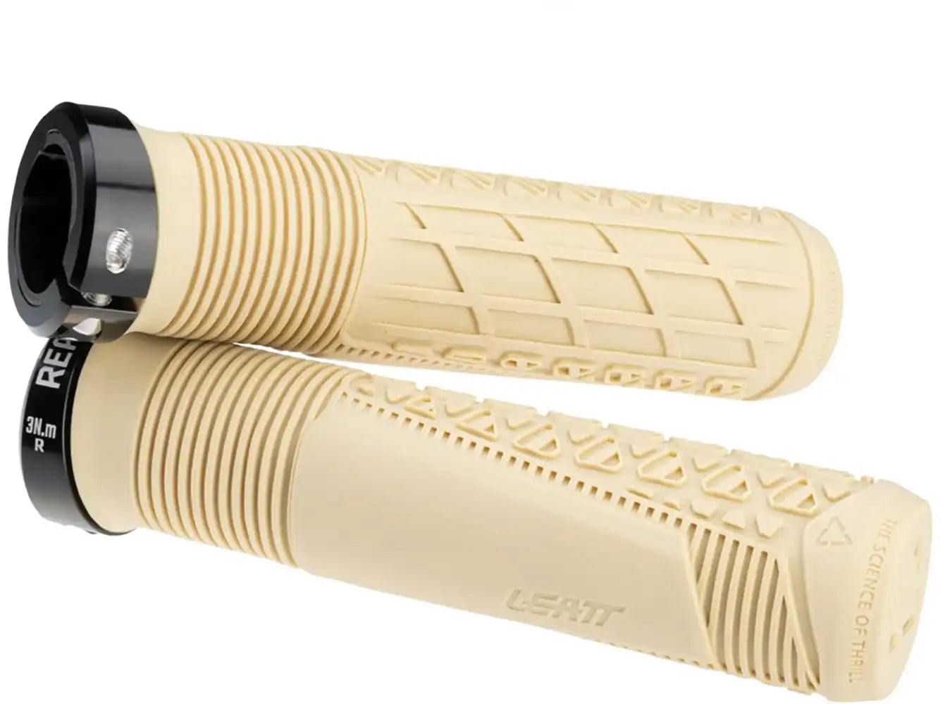 Leatt ReaFlex 6.0 Lock-On MTB grips with textured rubber surface and metal clamp for secure mountain bike handling.