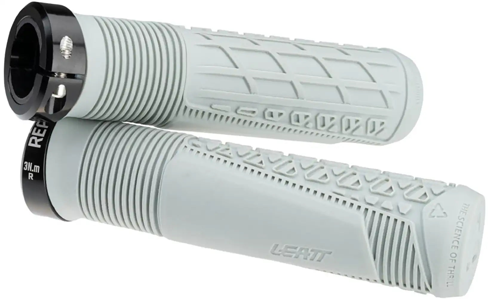 Leatt ReaFlex 6.0 Lock-On MTB grips with textured rubber surface and metal lock rings for secure mountain biking handlebar control