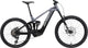 Giant 2026 Reign Advanced E+ 1 electric mountain bike in Mercury and Carbon Smoke colors, with full suspension and rugged design.