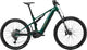 Merida eOne Sixty 400 electric mountain bike in deep forest green with light earth accents, showcasing its rugged frame and suspension.