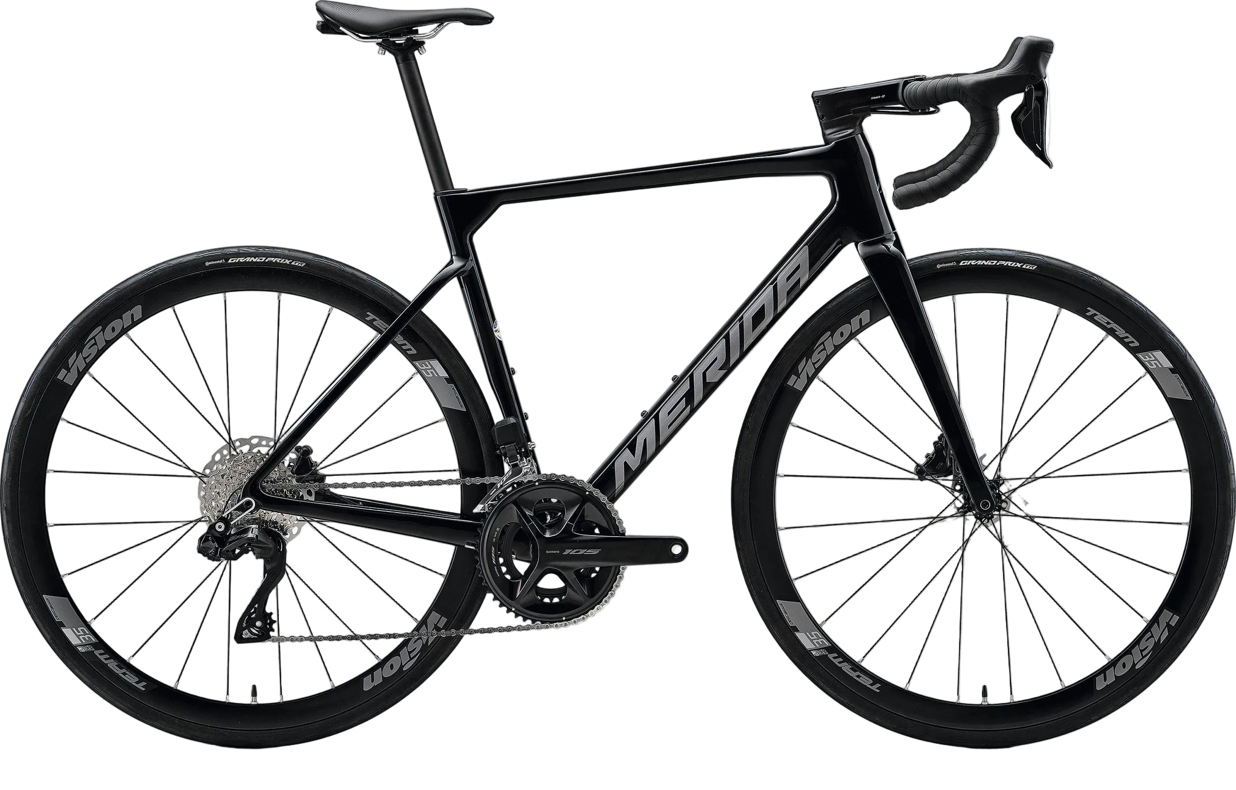 Merida Scultura 5000 road bike with metallic black and gunmetal grey finish, lightweight frame, and aerodynamic design.