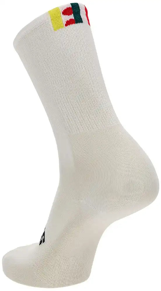 Santini TDF Combo Leaders men's cycling socks in white with black accents, made from breathable, comfortable clothing material.