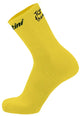 Santini TDF Leaders men's cycling socks in yellow with black accents, featuring the official Tour de France logo and branding.