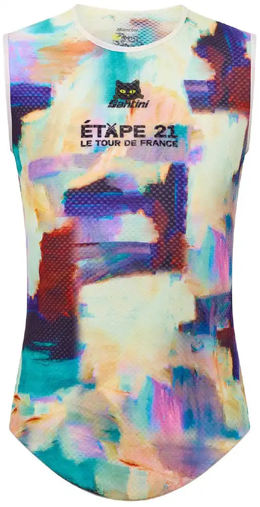 Santini TDF Arrivee Montmartre SL men's cycling baselayer in black, lightweight technical clothing with logo details