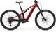 Red and black Merida eOne Forty 675 e-bike with sleek frame and mountain bike features, suitable for trail riding.