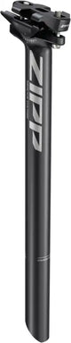 Zipp Service Course alloy seatpost with black finish and 0mm offset for road bike parts, showing sleek design and branding.