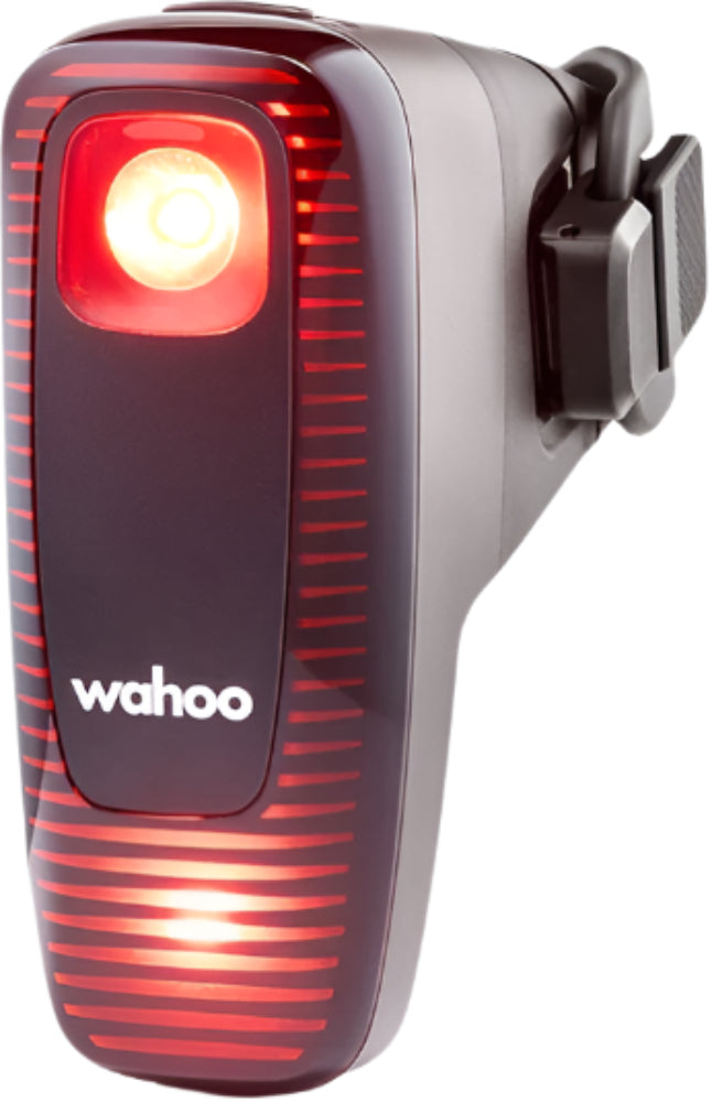 Bicycle tail light with red and black design on a white background, featuring the brand 'wahoo'.