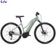 Liv Rove E+ 2021 electric bike, black and silver frame with handlebars and wheels visible, designed for urban commuting.