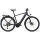 Giant 2022 Explore E+ 1 electric bike in gunmetal black with sleek frame and front suspension for versatile riding.