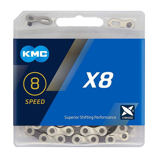 KMC X8 8sp Chain Silver/Grey | ABC Bikes